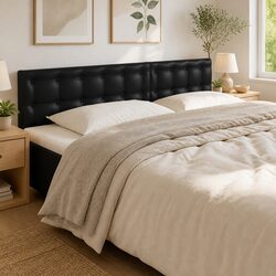 200cm LED Headboard: Black Faux Leather with USB Power