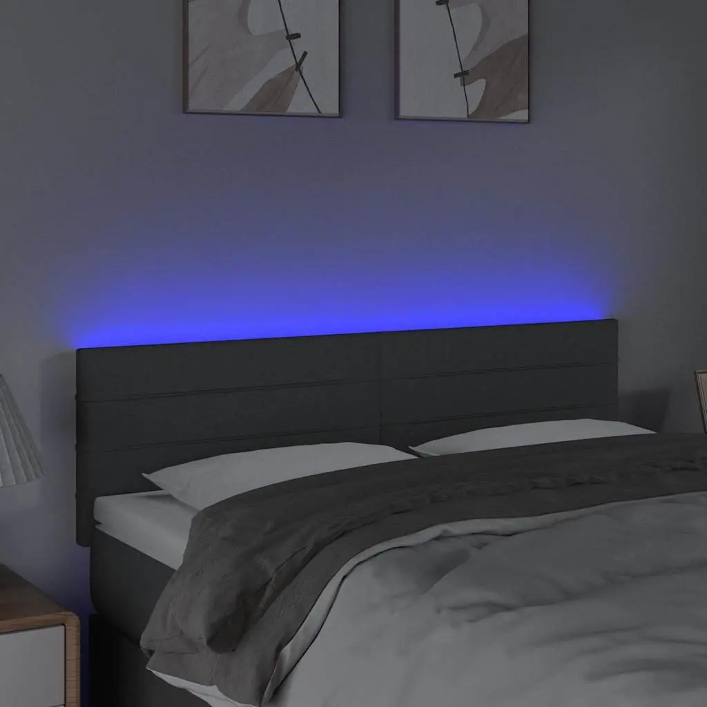 LED Headboard Bedroom 144cm Dark Grey Fabric Adjustable Height Colourful Lights