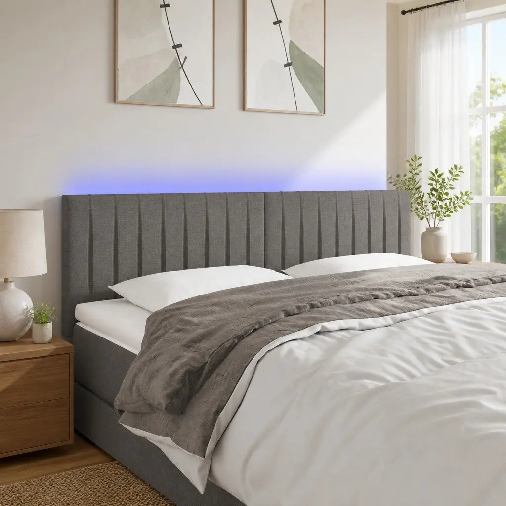 LED Headboard Bedroom 144cm Dark Grey Fabric Modern Backrest Support