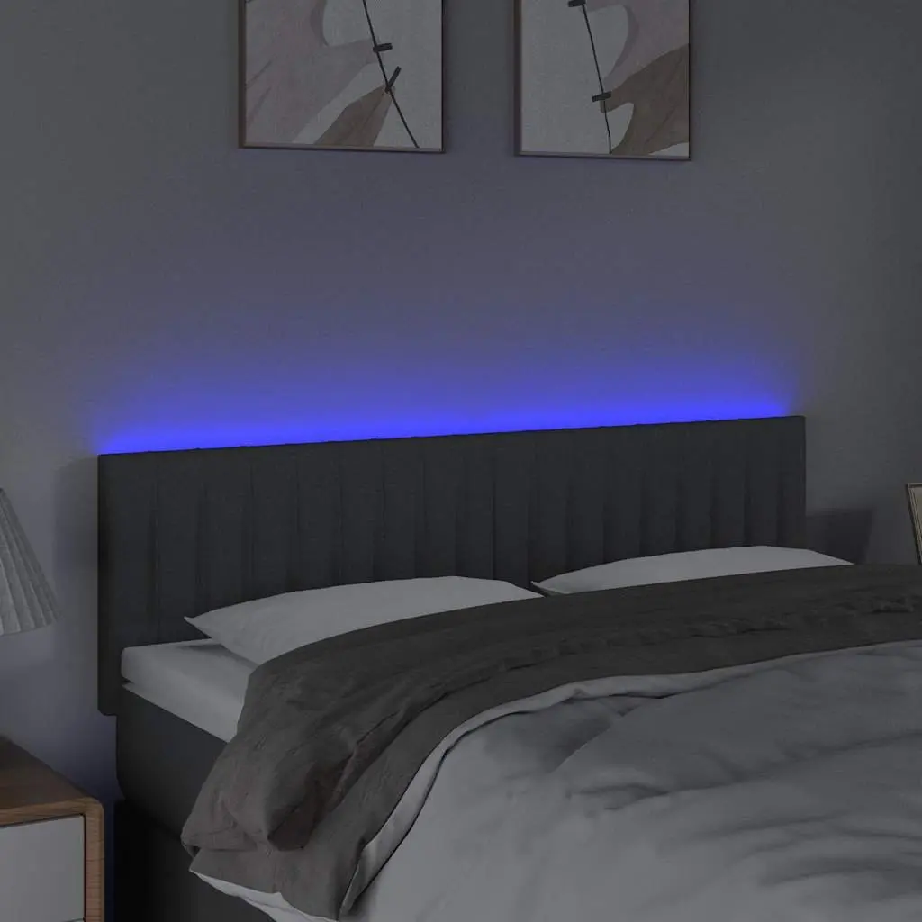 LED Headboard Bedroom 144cm Dark Grey Fabric Modern Backrest Support