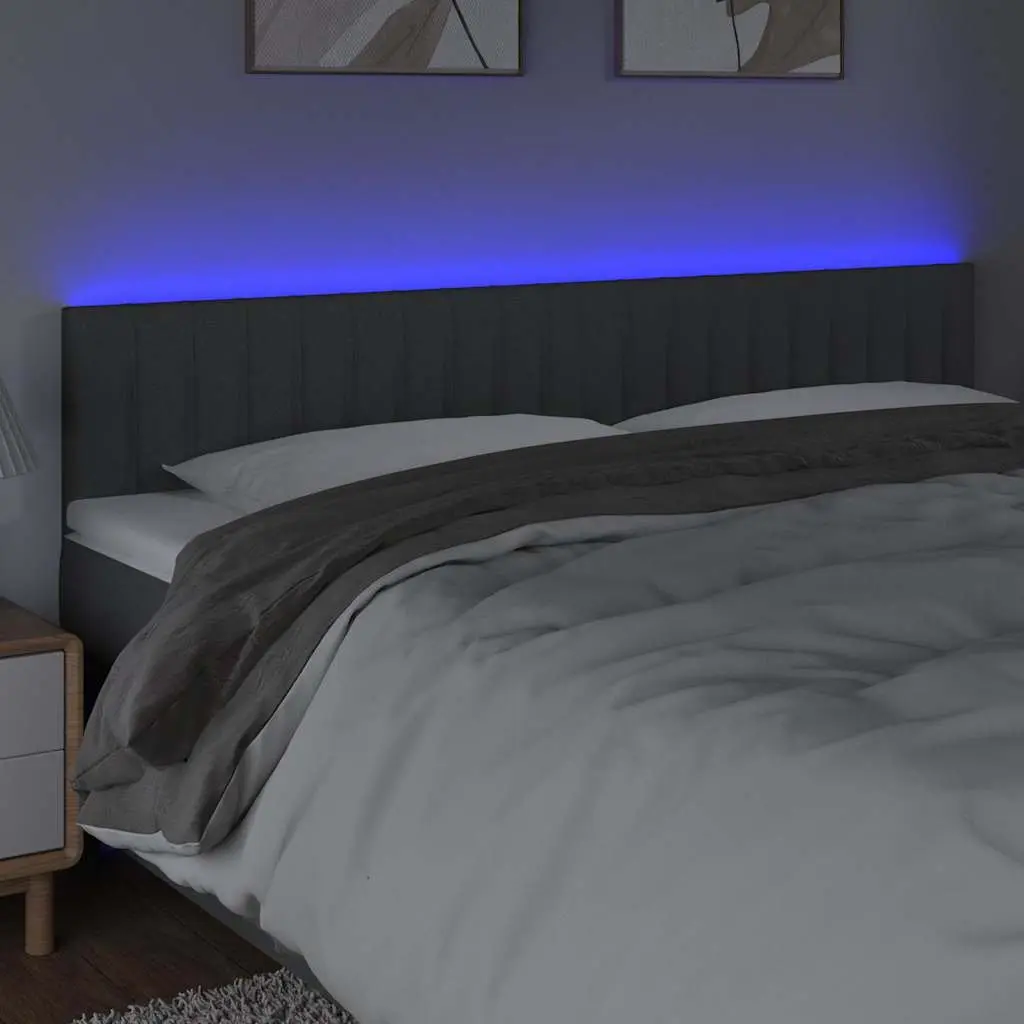 LED Headboard 200 cm Grey Fabric Bedroom Wall Mount Modern Design Adjustable