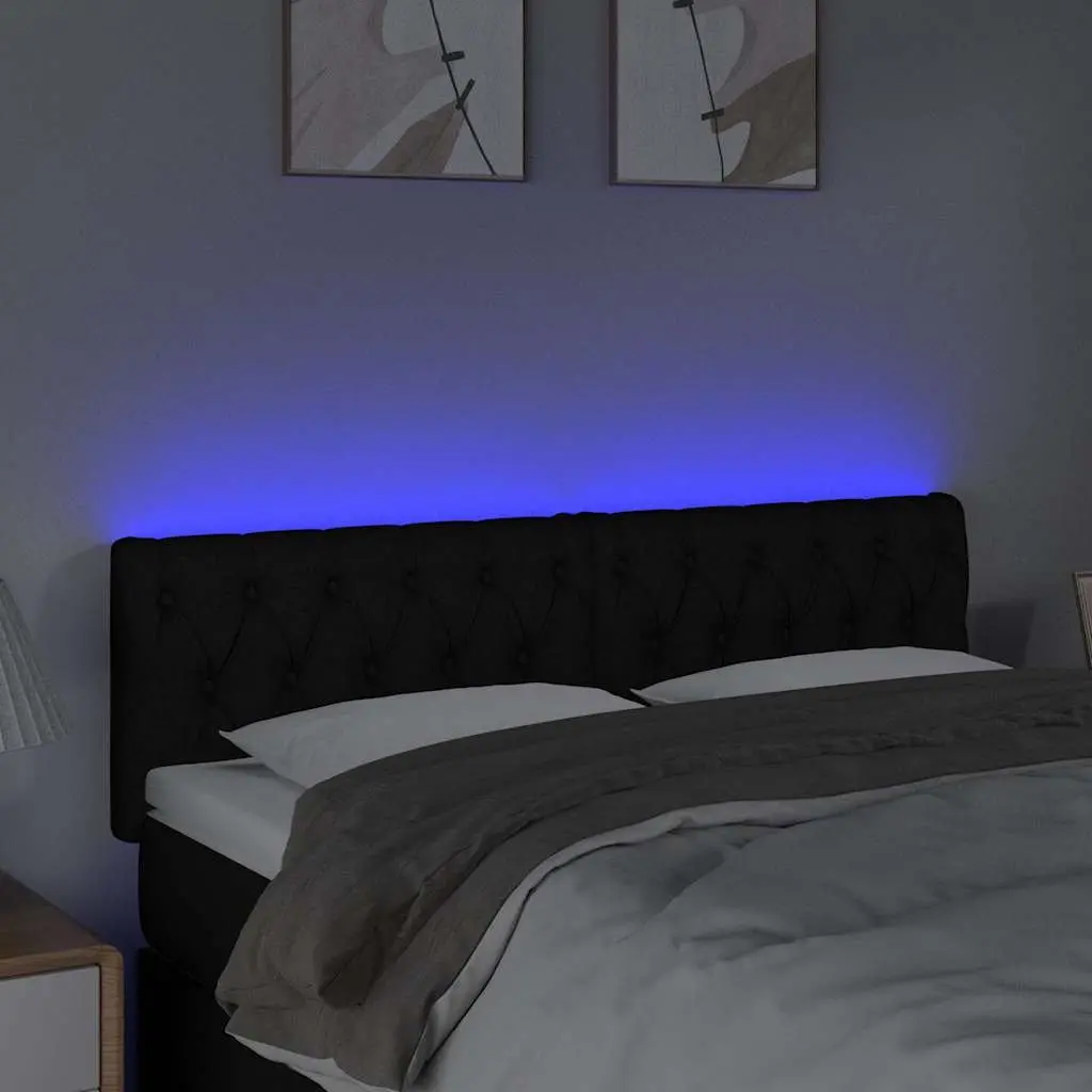 LED Headboard Black 144x7x78/88 cm Fabric Bedroom Adjustable Height Modern Touch