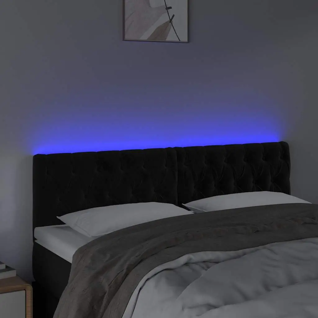 LED Headboard for Bedroom 144 cm Black Velvet Upholstered