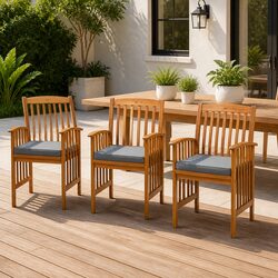 3-Piece Garden Dining Chairs Set - Solid Acacia Wood