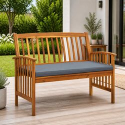 Outdoor Garden Bench 119 cm with Cushion Acacia Wood Patio Seating Armchair