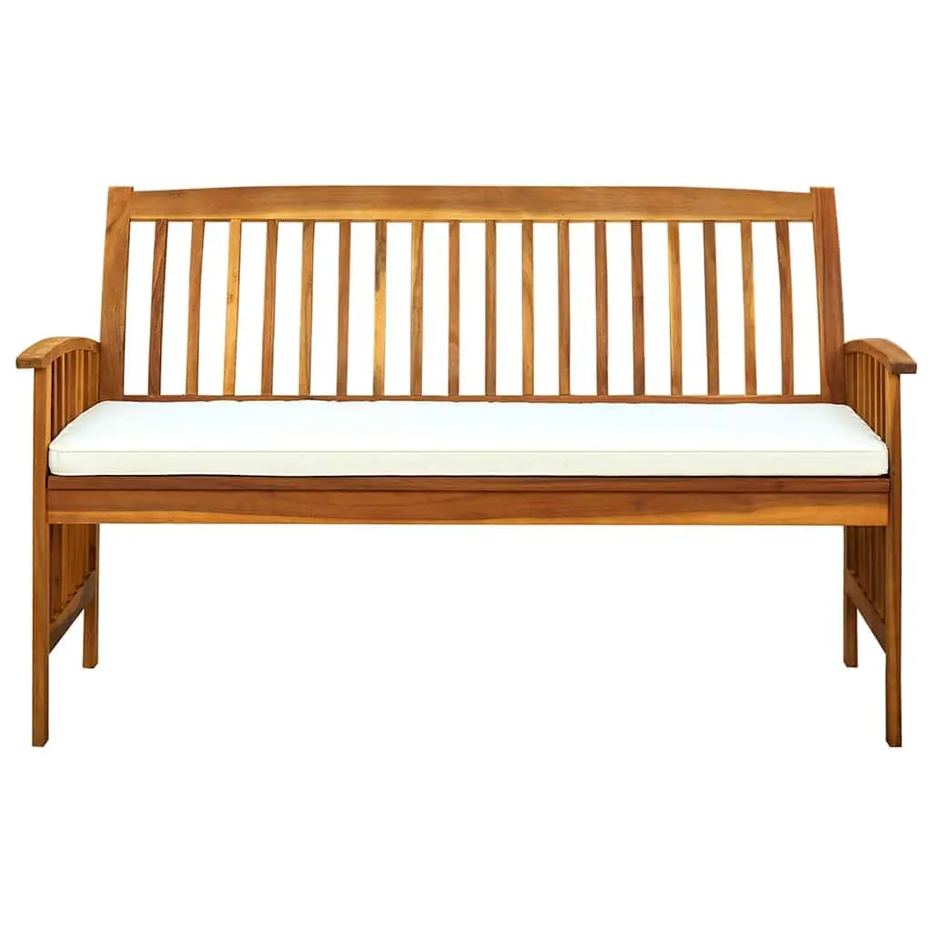 Garden Bench Outdoor Patio 147cm Acacia Wood Arm Bench with Cushion