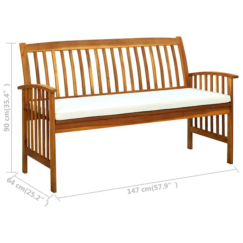 Garden Bench Outdoor Patio 147cm Acacia Wood Arm Bench with Cushion