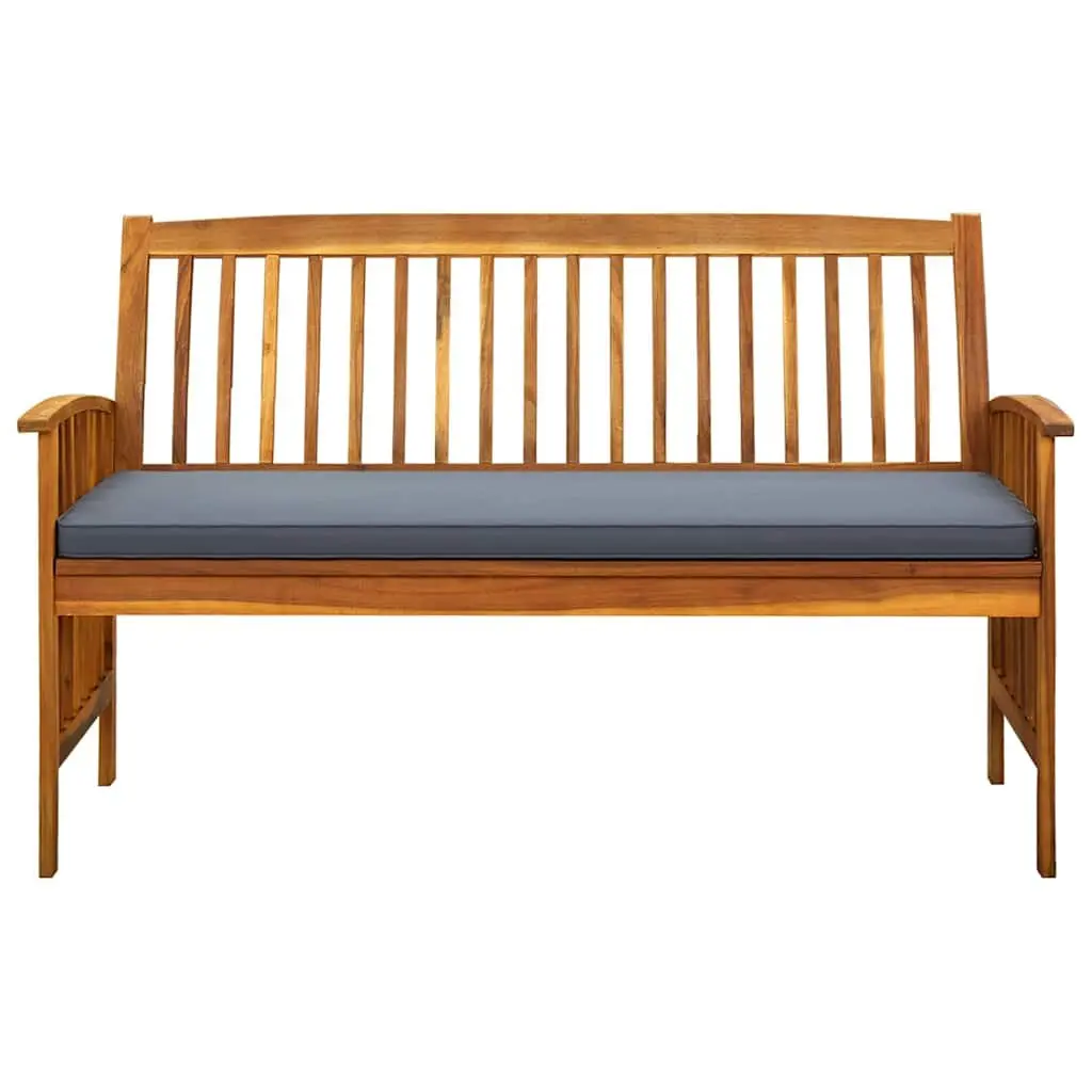 Garden Bench Outdoor 147cm Solid Wood with Grey Cushion
