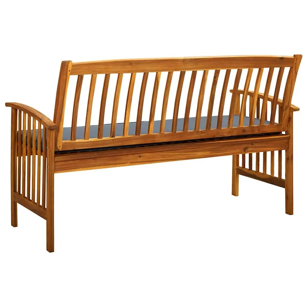 Garden Bench Outdoor 147cm Solid Wood with Grey Cushion