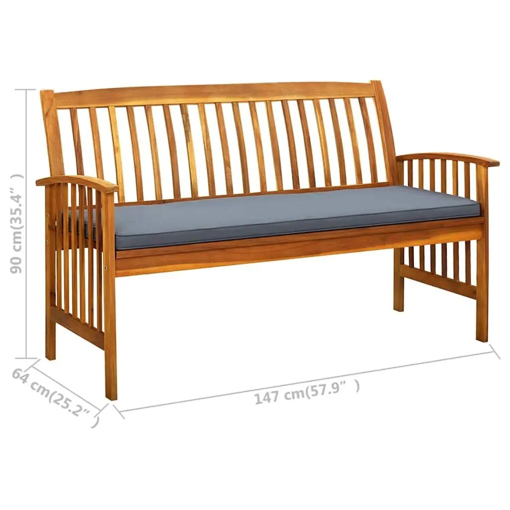 Garden Bench Outdoor 147cm Solid Wood with Grey Cushion