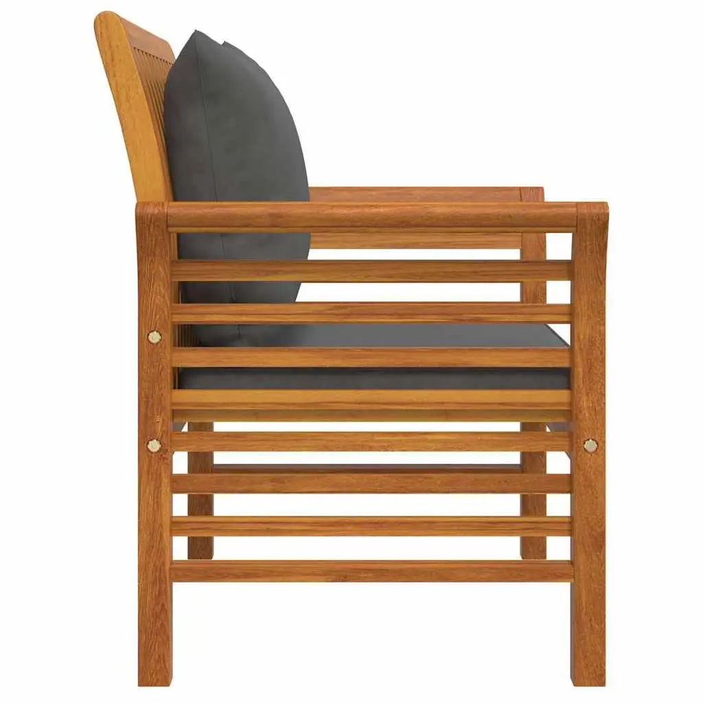 Outdoor Sofa Chairs Set of 2 Garden Patio Acacia Wood with Grey Cushions