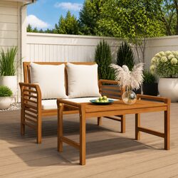 2-Piece Garden Lounge Set: Acacia Wood with Cushions