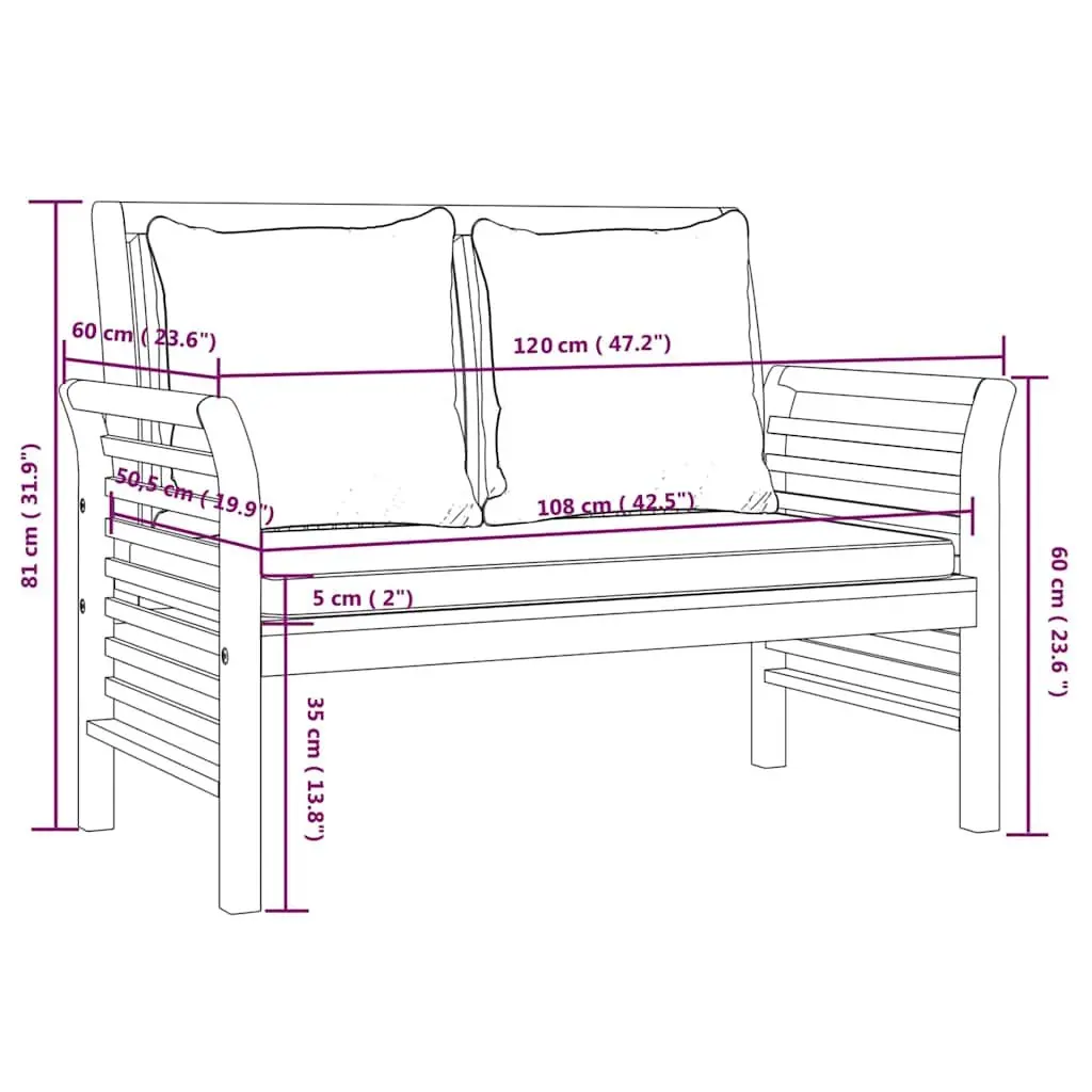 Garden Lounge Set 2-Piece, Solid Wood with Cushions