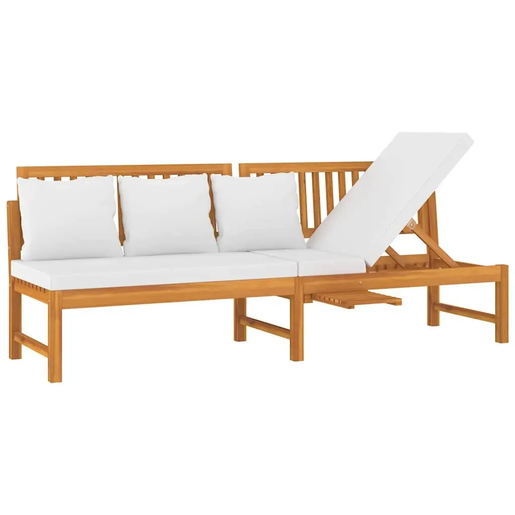 Wooden Day Bed Outdoor Furniture Acacia Sofa Bench with Cream Cushion