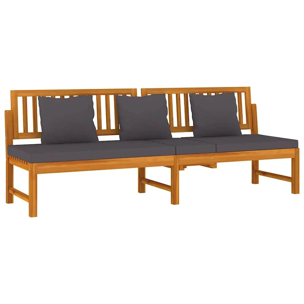 Wooden Day Bed Sofa Lounger for Outdoor Use with Grey Cushion 200 x 60 x 75 cm