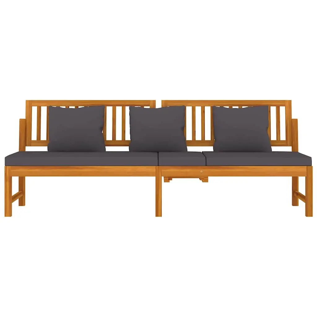 Wooden Day Bed Sofa Lounger for Outdoor Use with Grey Cushion 200 x 60 x 75 cm