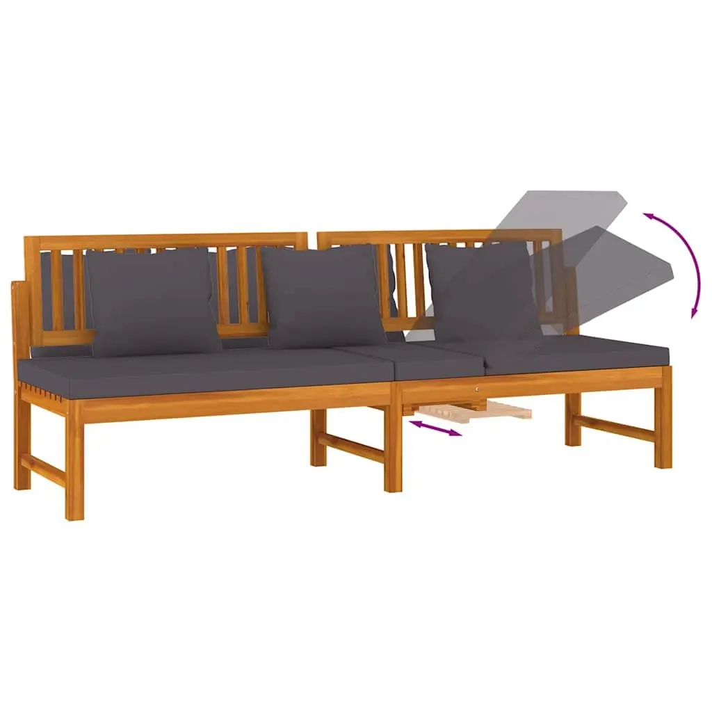Wooden Day Bed Sofa Lounger for Outdoor Use with Grey Cushion 200 x 60 x 75 cm