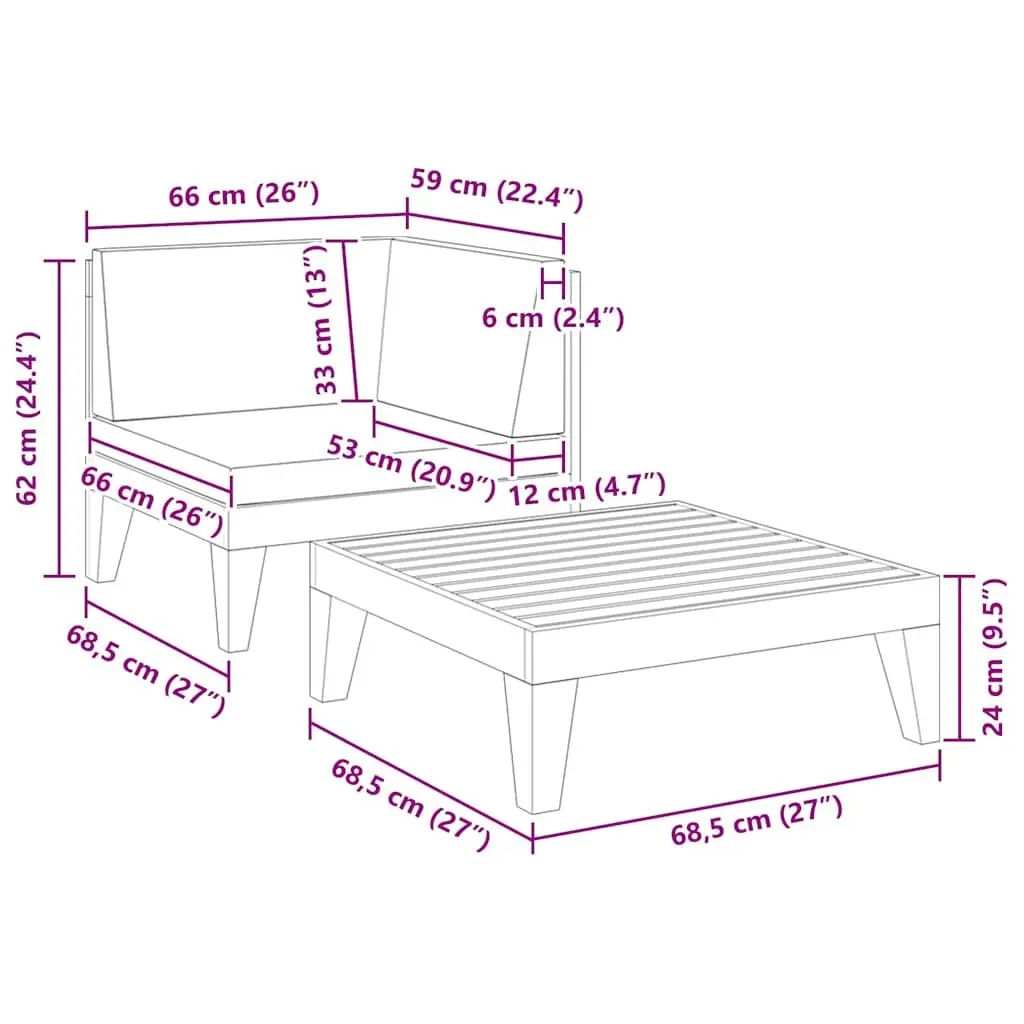 2 Piece Garden Lounge Set Outdoor Patio Sofa Acacia Wood