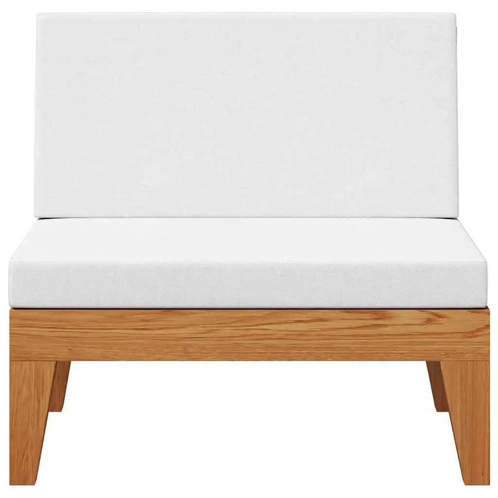 Outdoor Sectional Sofa Middle Seat White Cushions Solid Acacia Wood Garden