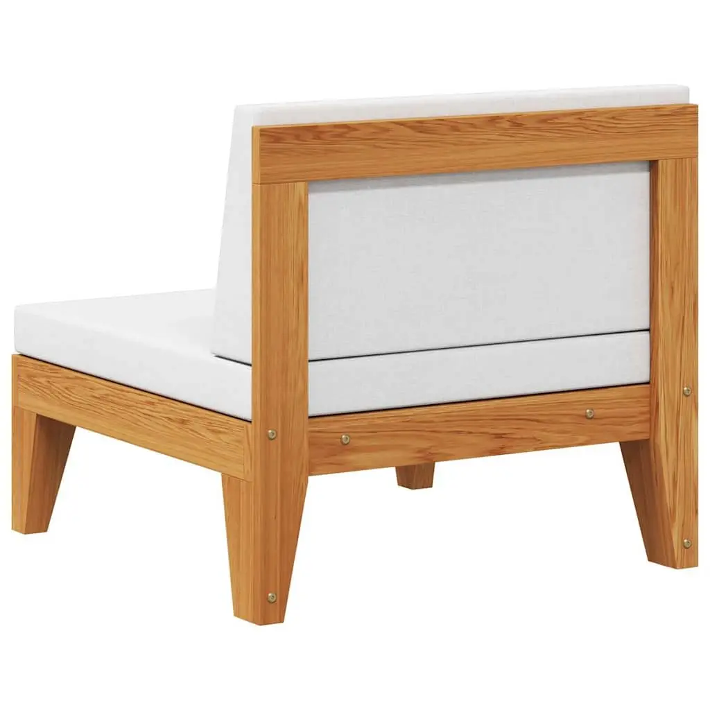 Outdoor Sectional Sofa Middle Seat White Cushions Solid Acacia Wood Garden