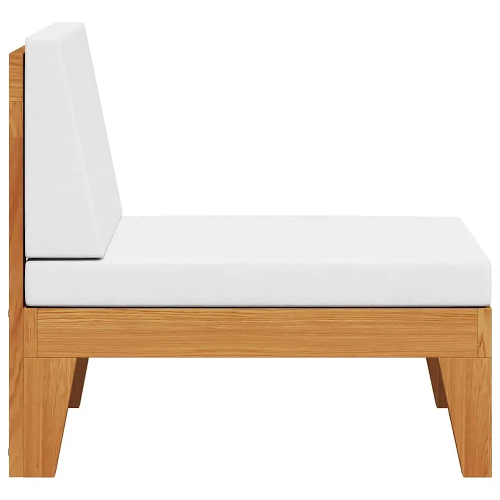 Outdoor Sectional Sofa Middle Seat White Cushions Solid Acacia Wood Garden