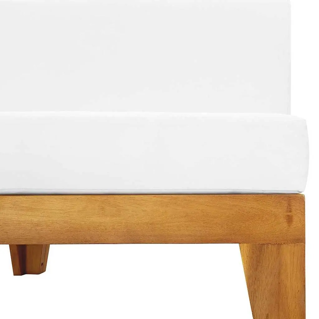 Outdoor Sectional Sofa Middle Seat White Cushions Solid Acacia Wood Garden