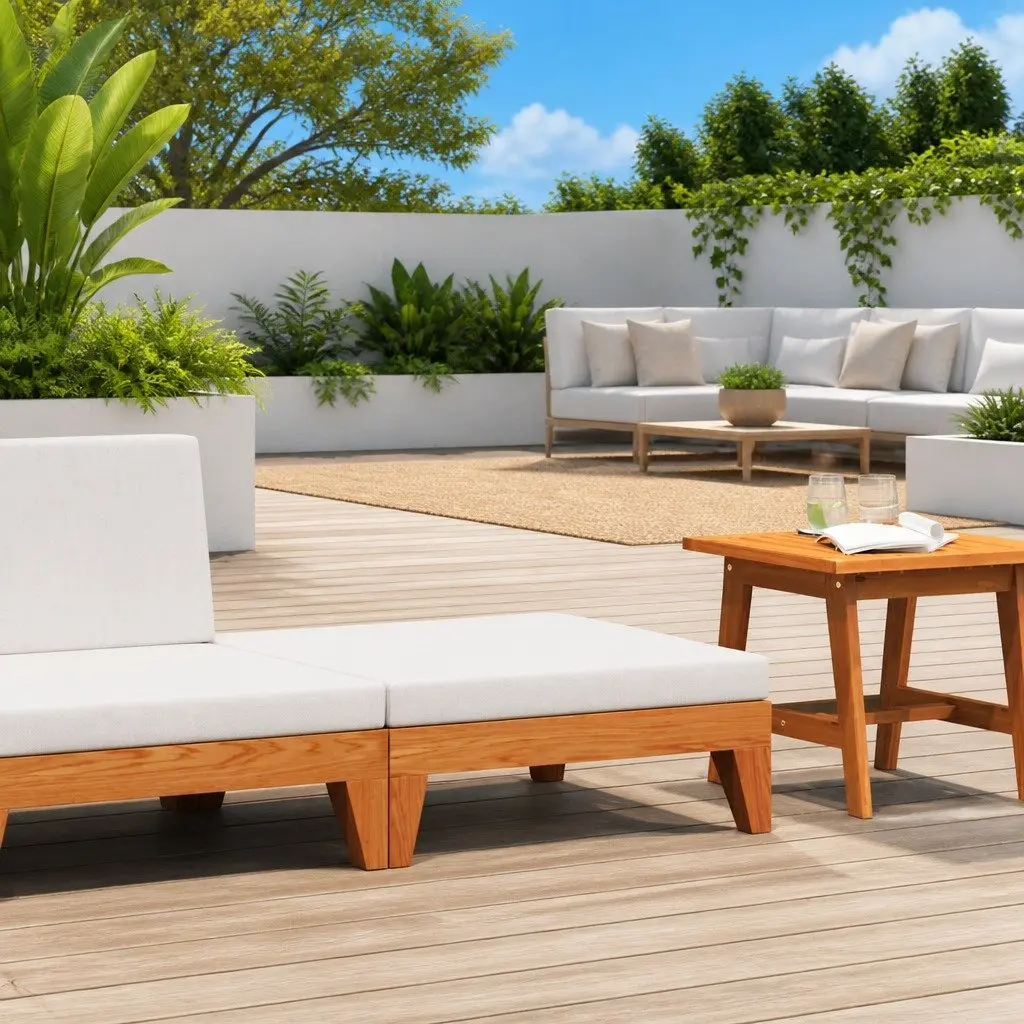 Outdoor Ottoman Footrest with Cushion for Garden Patio Solid Wood