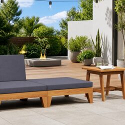 Outdoor Sectional Footrest Ottoman with Grey Cushion Acacia Wood Lounge
