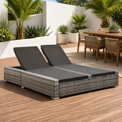 Double Sun Lounger Outdoor Bed with Adjustable Backrest