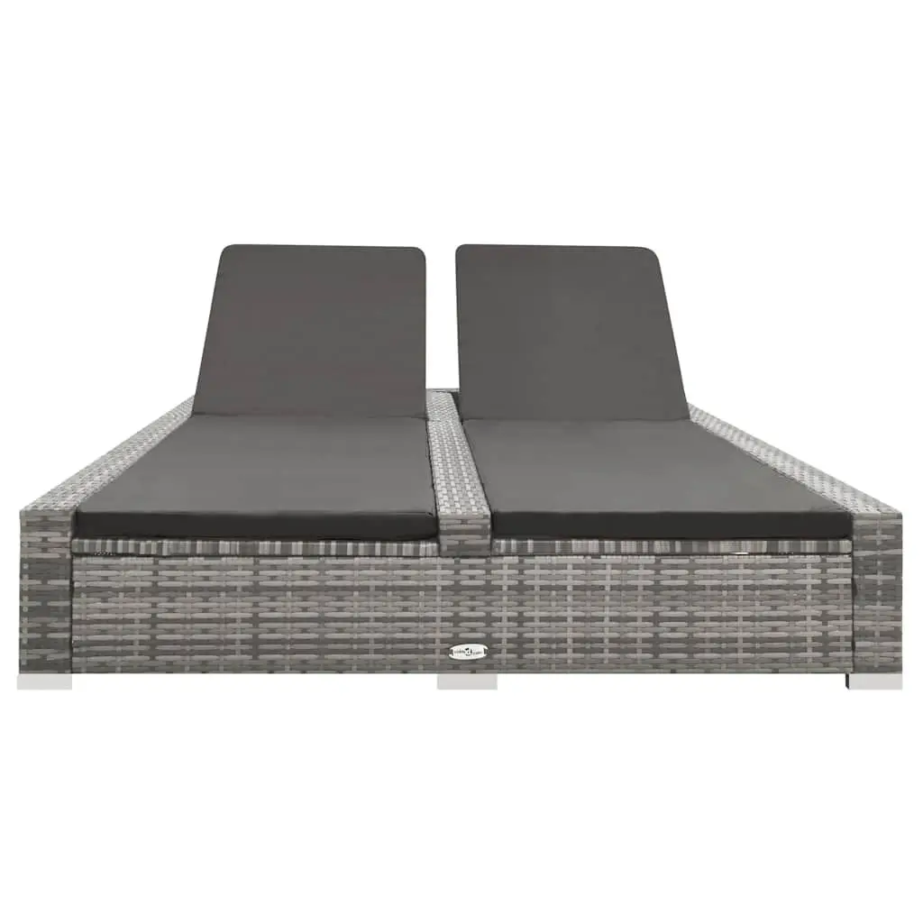 Double Sun Lounger Outdoor Bed Garden Patio Grey Adjustable Backrest