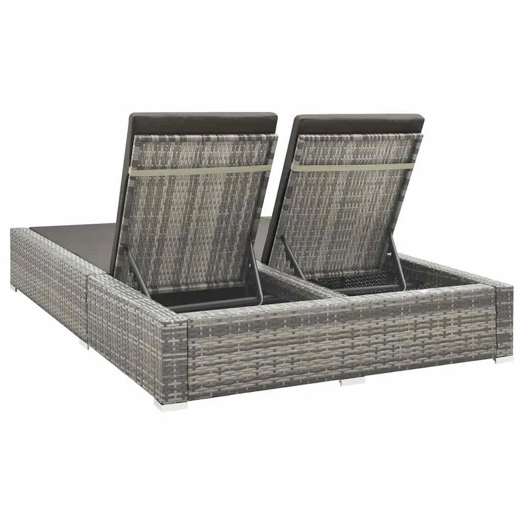 Double Sun Lounger Outdoor Bed Garden Patio Grey Adjustable Backrest
