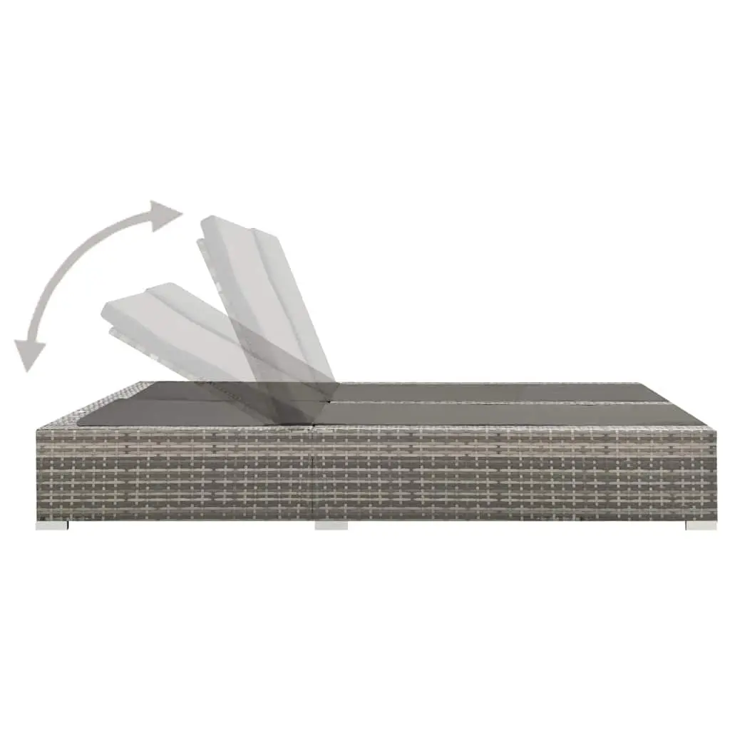 Double Sun Lounger Outdoor Bed Garden Patio Grey Adjustable Backrest