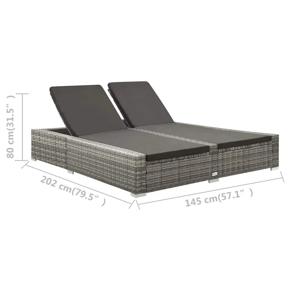 Double Sun Lounger Outdoor Bed Garden Patio Grey Adjustable Backrest