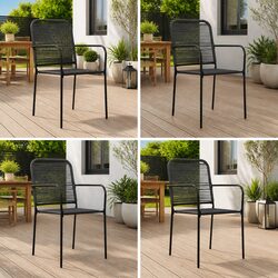 Outdoor Garden Chairs Set: 4 Black Steel Frame Pieces