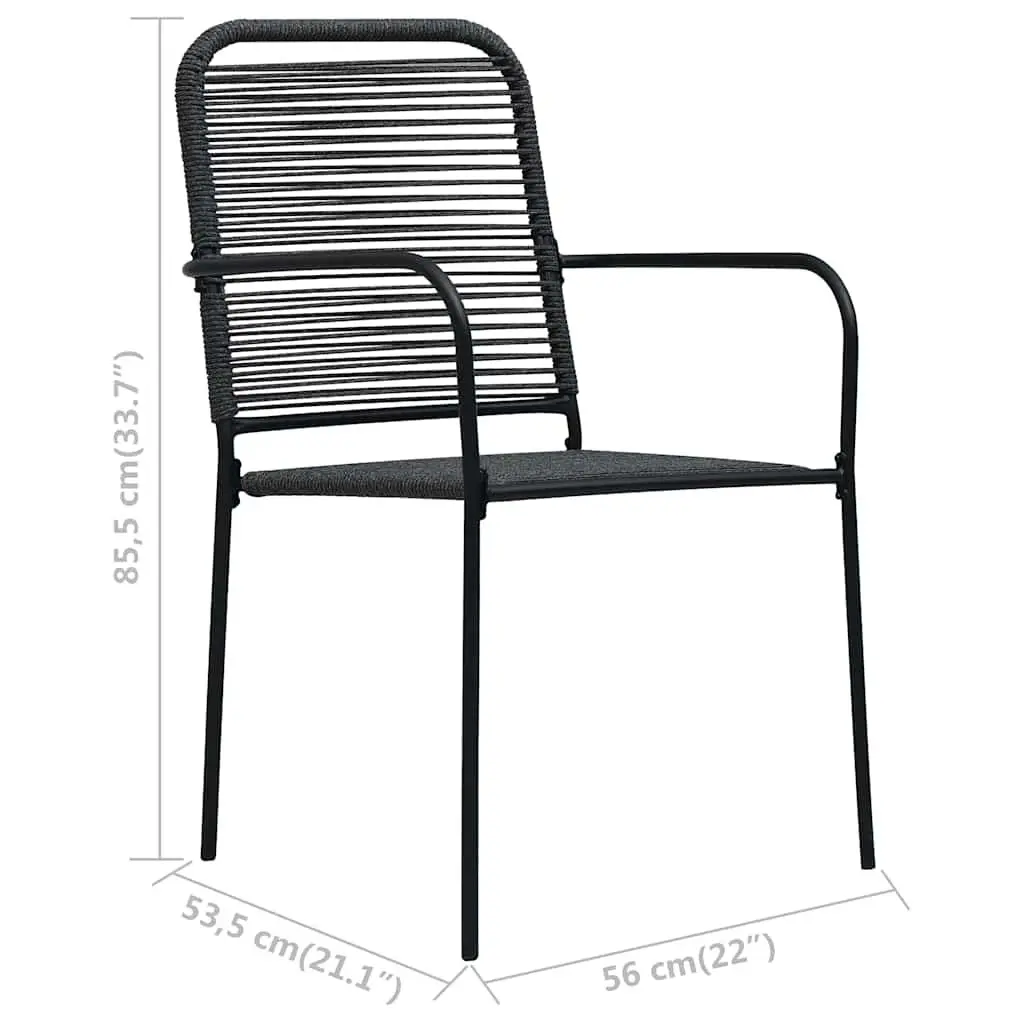 Outdoor Garden Chairs Set 4 Piece Black Cotton Rope Steel Frame Seating