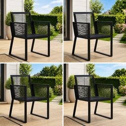 4 Piece Black Outdoor Chair Set - PVC Rattan Design