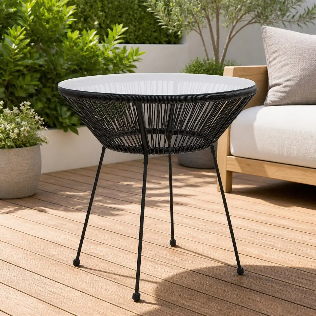 Round Black Rattan Garden Dining Table