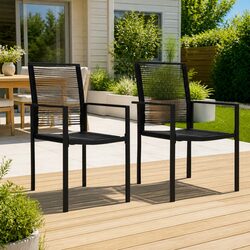 Black Patio Chair Set - 2 Pieces of PVC Rattan Chairs