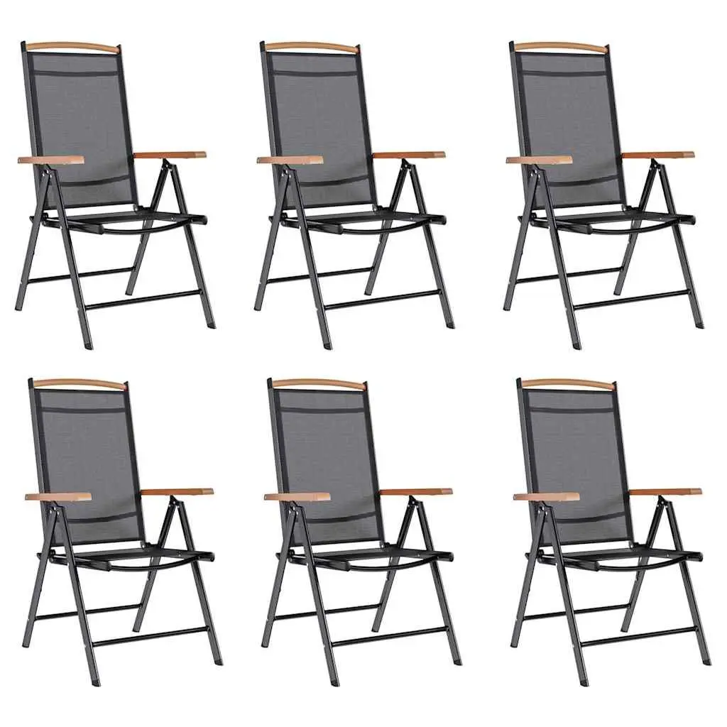 Folding Garden Chairs Set for Outdoor Use 6 Piece Black Textilene