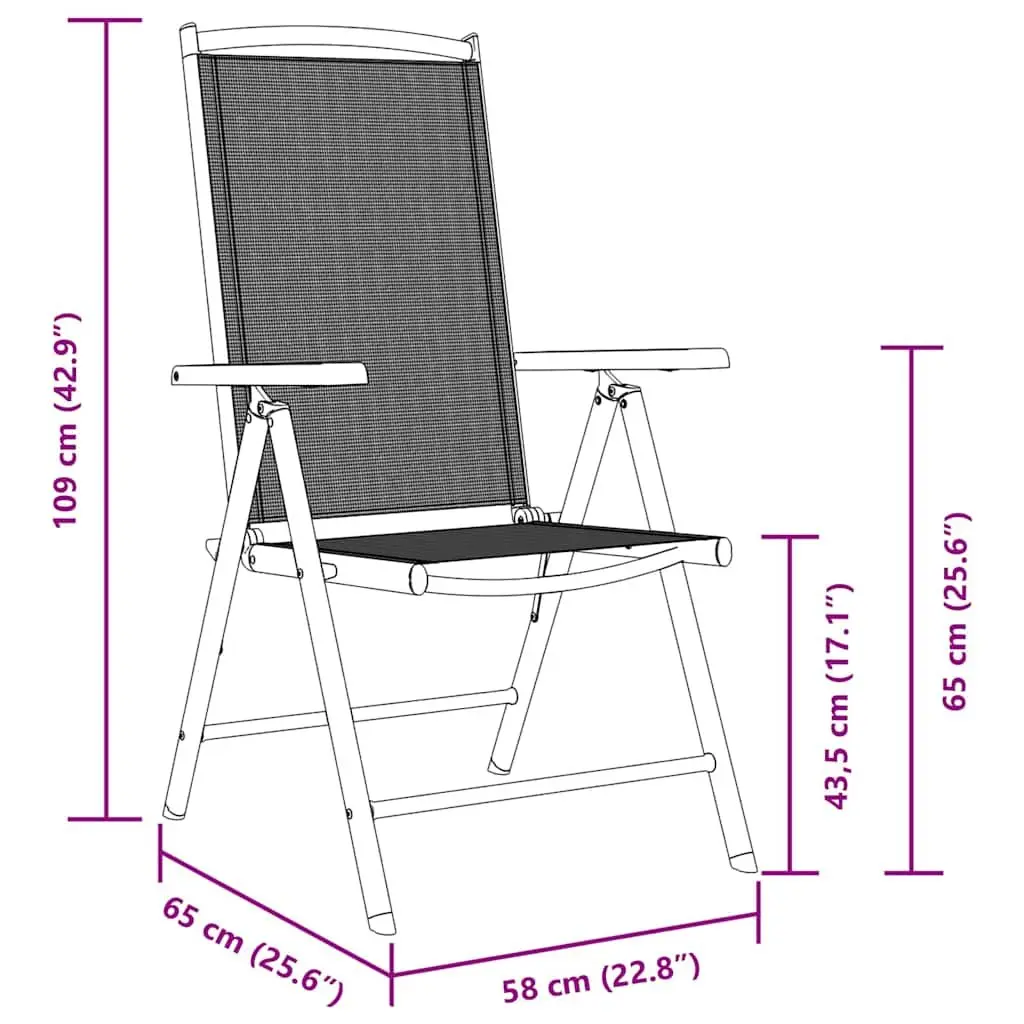 Folding Garden Chairs Set for Outdoor Use 6 Piece Black Textilene