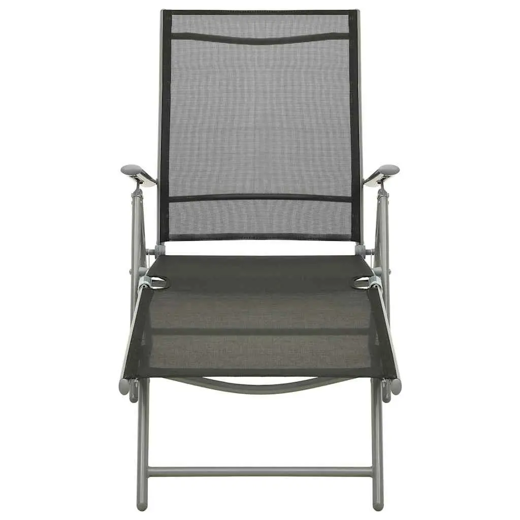 Folding Sun Lounger Outdoor Adjustable Backrest Black Textilene