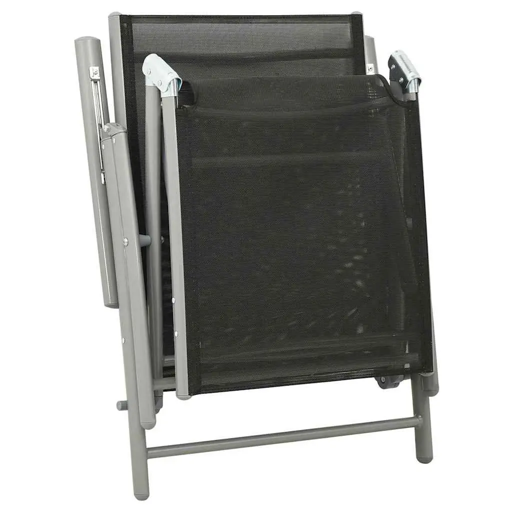 Folding Sun Lounger Outdoor Adjustable Backrest Black Textilene
