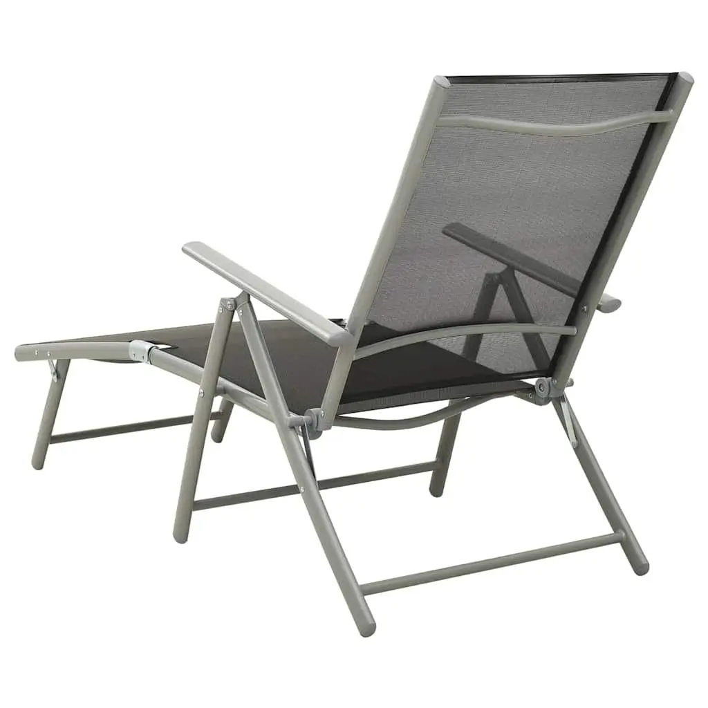 Folding Sun Lounger Outdoor Adjustable Backrest Black Textilene