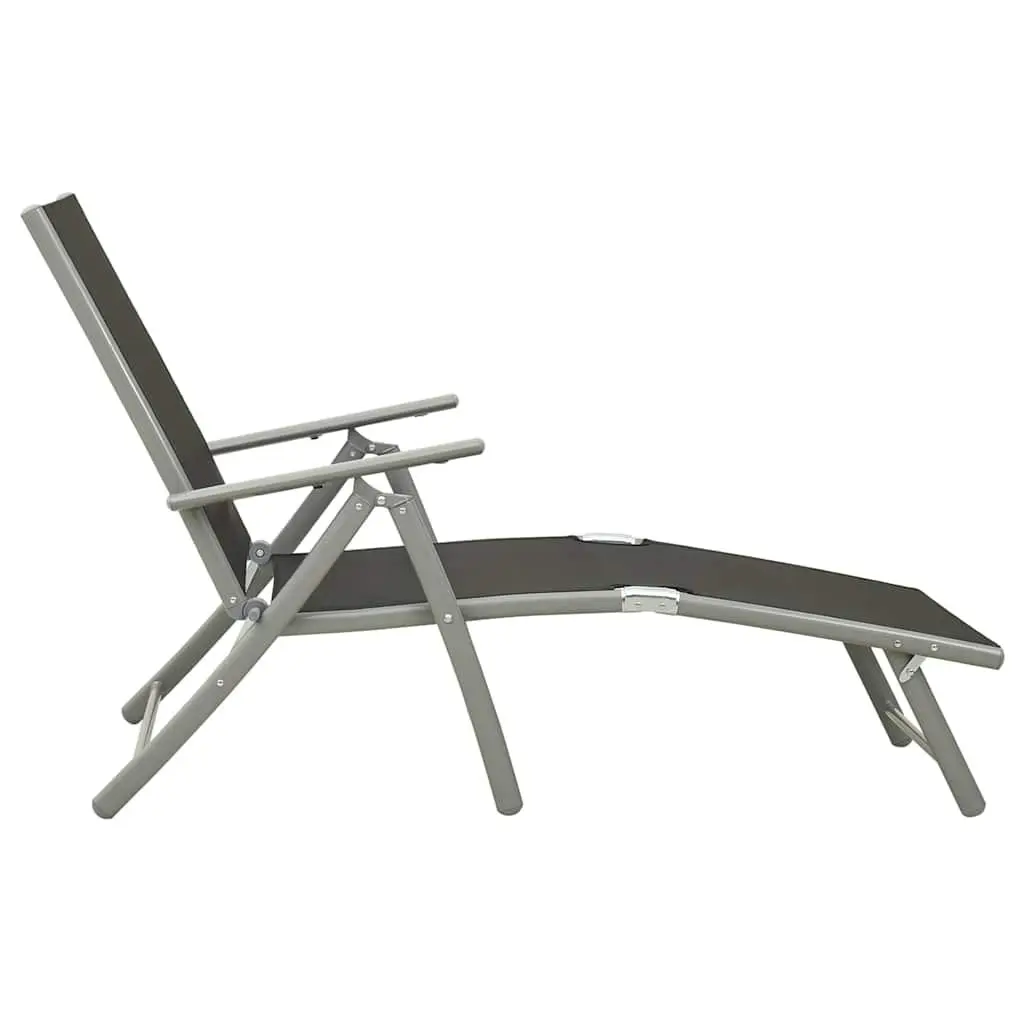 Folding Sun Lounger Outdoor Adjustable Backrest Black Textilene