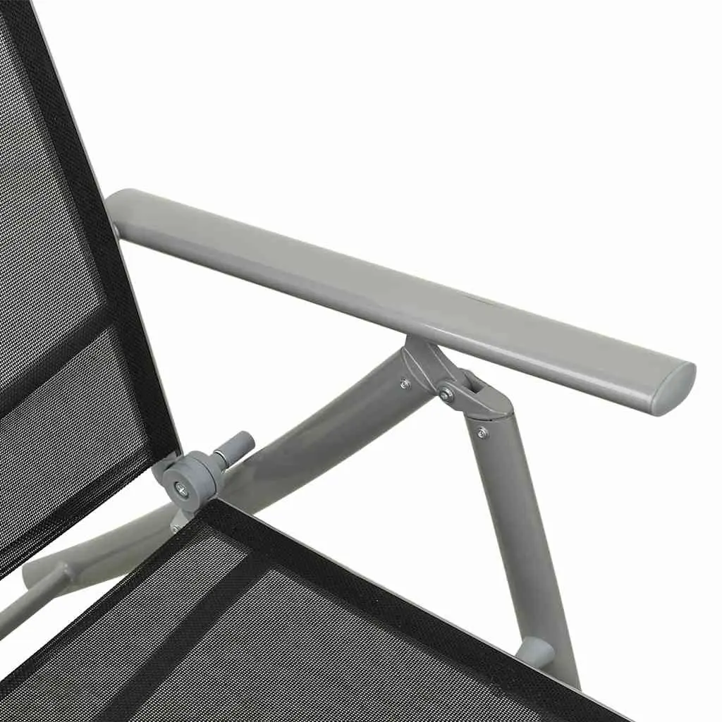 Folding Sun Lounger Outdoor Adjustable Backrest Black Textilene