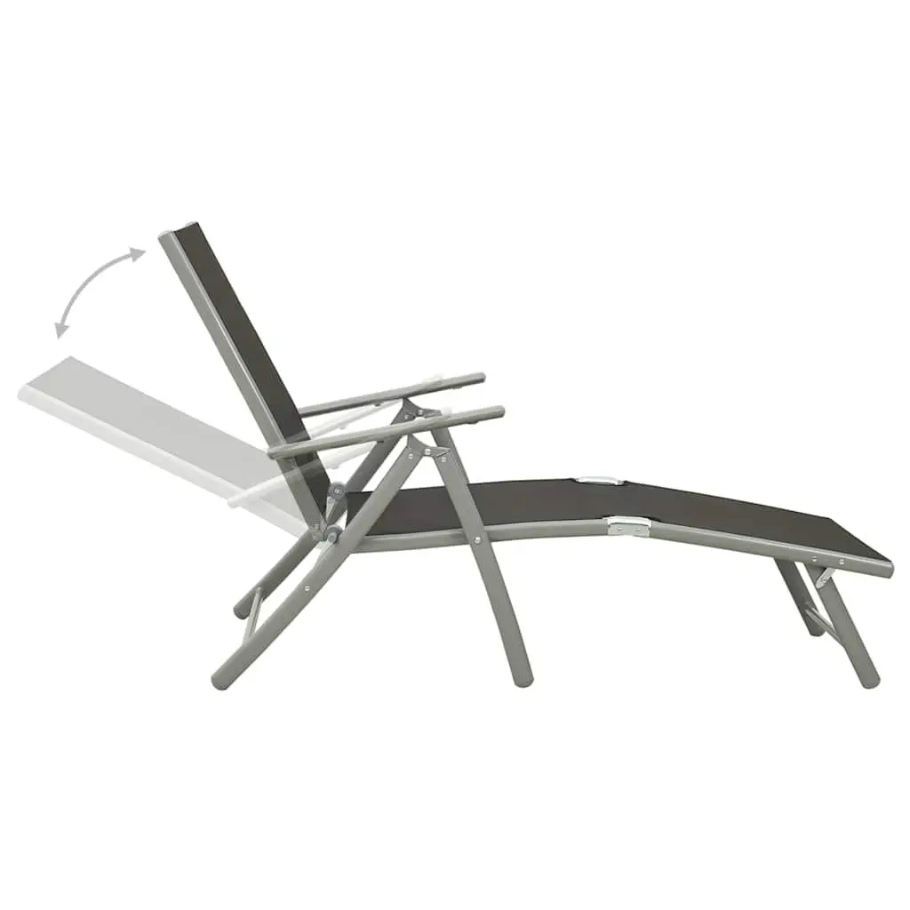 Folding Sun Lounger Outdoor Adjustable Backrest Black Textilene