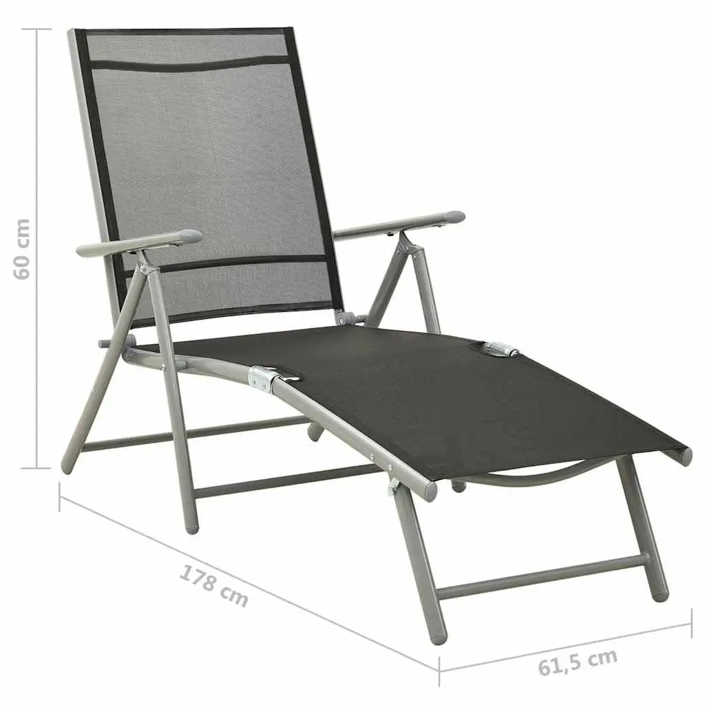 Folding Sun Lounger Outdoor Adjustable Backrest Black Textilene