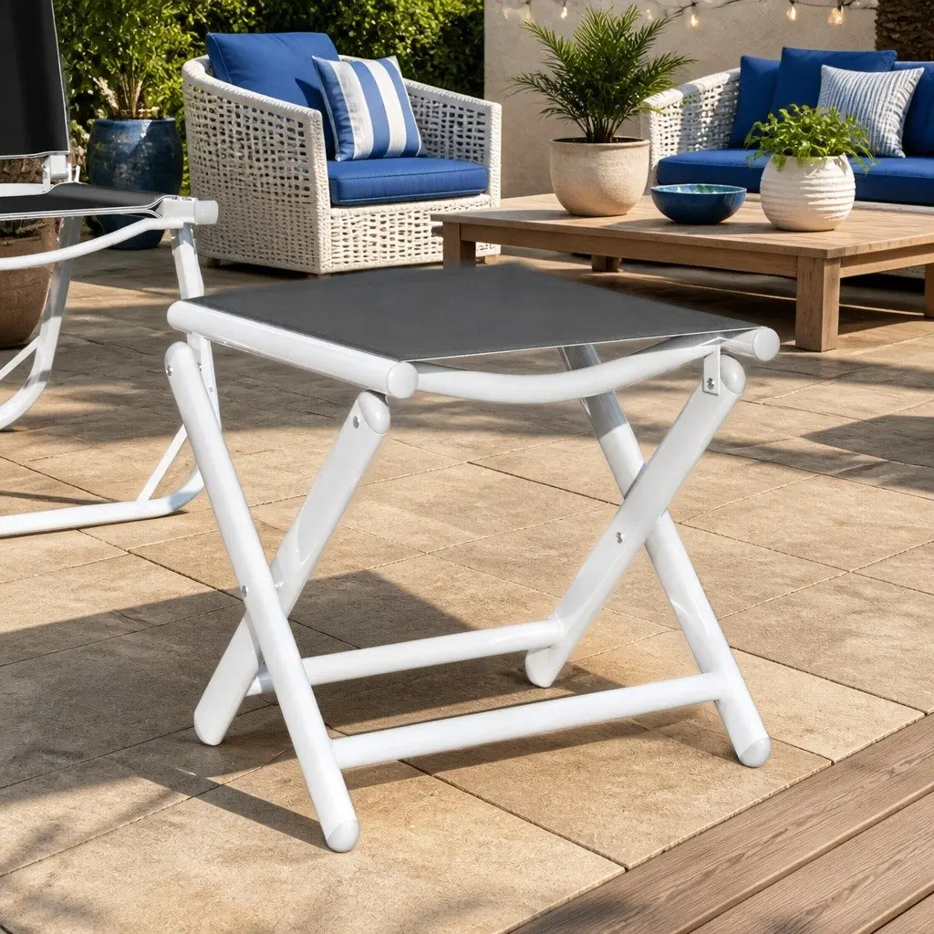 Folding Footrest Black Outdoor Foot Rest Stool Portable Garden Patio Furniture