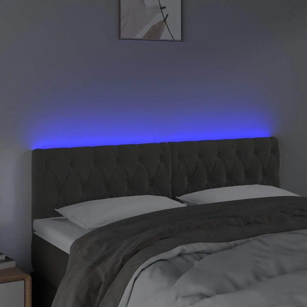 Grey Velvet LED Headboard with Adjustable Height