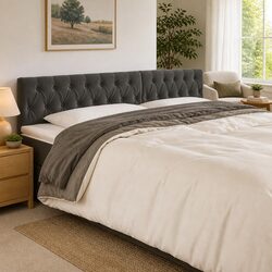 LED Headboard 200 cm Grey Velvet Adjustable Height Modern Bedroom Bed Frame